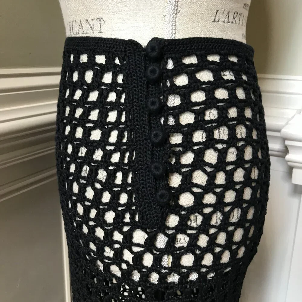 NWOT Marysia Crochet Maxi Skirt Cover Up Womens XXL Black Cotton Fringe Swim NEW - Picture 10 of 13